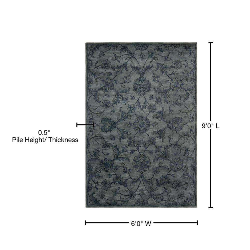 Gray Hand-Tufted Wool Persian Floral Area Rug 6' x 9'