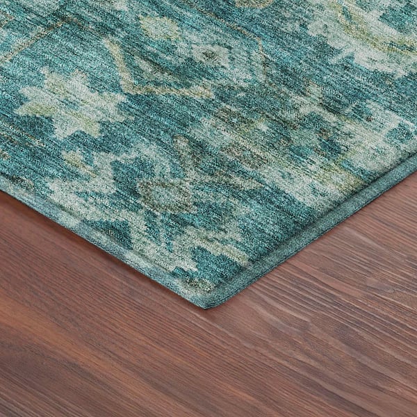 Mayfield Premium Machine Washable Abstract AMF2356 Turquoise 2 ft. x 3 ft. Accent Rug
