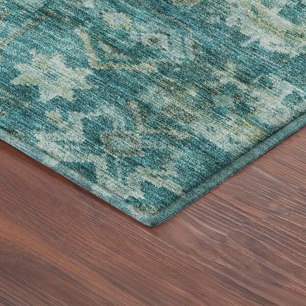 Mayfield Premium Machine Washable Abstract AMF2356 Turquoise 8 ft. x 8 ft. Round Rug