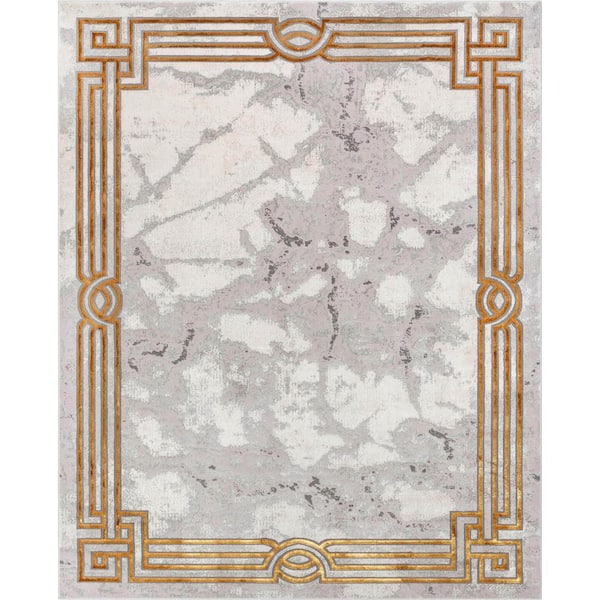 Fairmont Huntington Retro Marble Border Ivory 7 ft. 10 in. x 9 ft. 10 in. Glam Area Rug