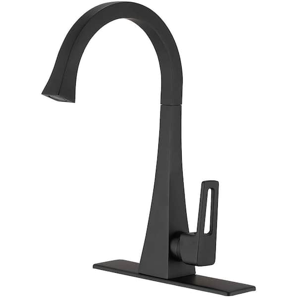 Single Handle Deck Mount Standard Kitchen Faucet Brass Kitchen Sink Faucets with 360 Degree Spout Swivel in Matte Black