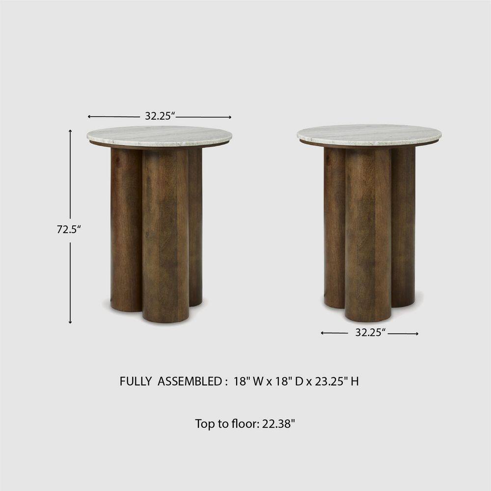 Henfield 18 in. Beige/Brown Round Marble Accent Table - thumbnail 6