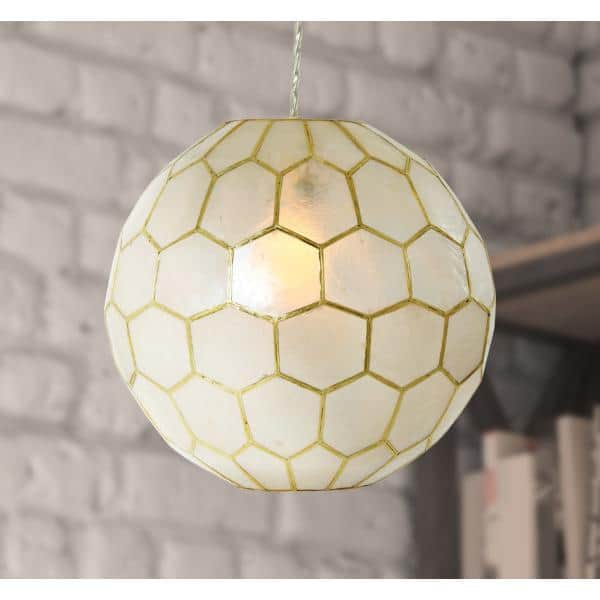 Capiz Honeycomb Globe Pendant in Antique Gold, 12"