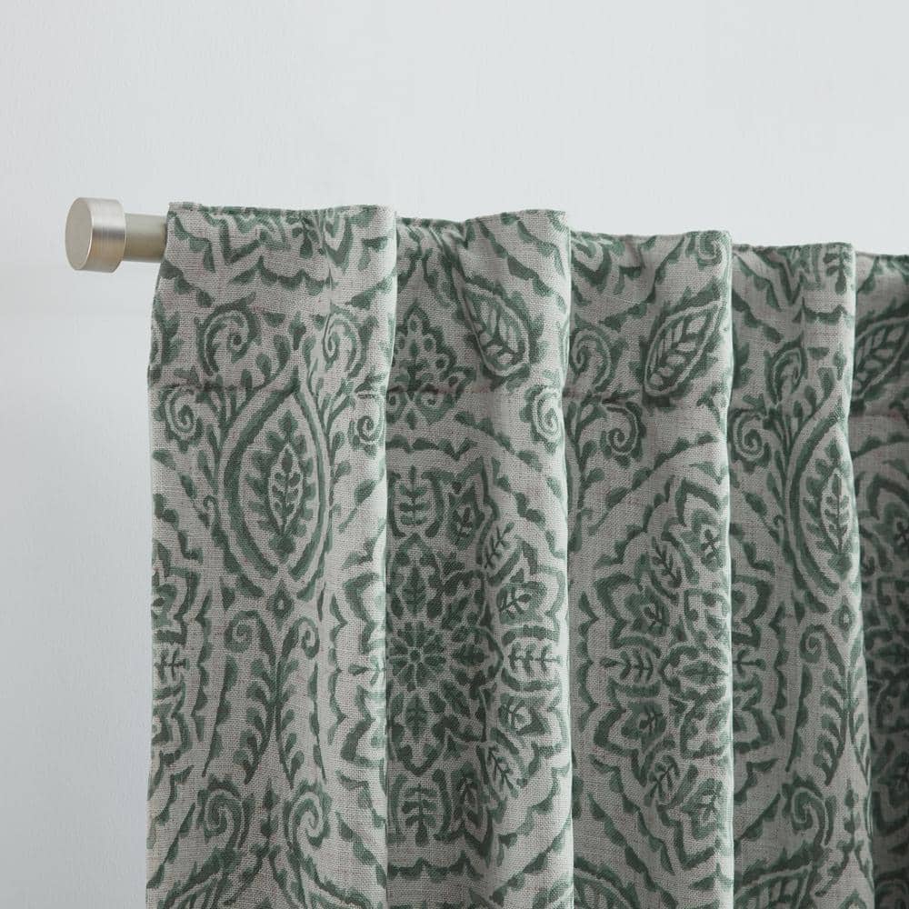Sage Medallion Blackout Linen-Polyester Puddle Length Drapes