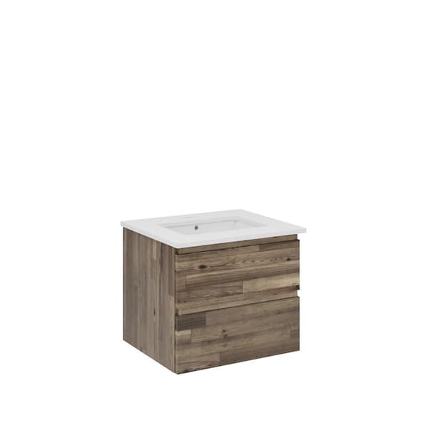 Fresca Formosa 24 in. Single Sink Wall Mount Acacia Bath Vanity with White Quartz Top and Undermount Ceramic Sink