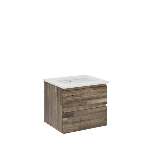 Formosa 24 in. Single Sink Wall Mount Acacia Bath Vanity with White Quartz Top and Undermount Ceramic Sink