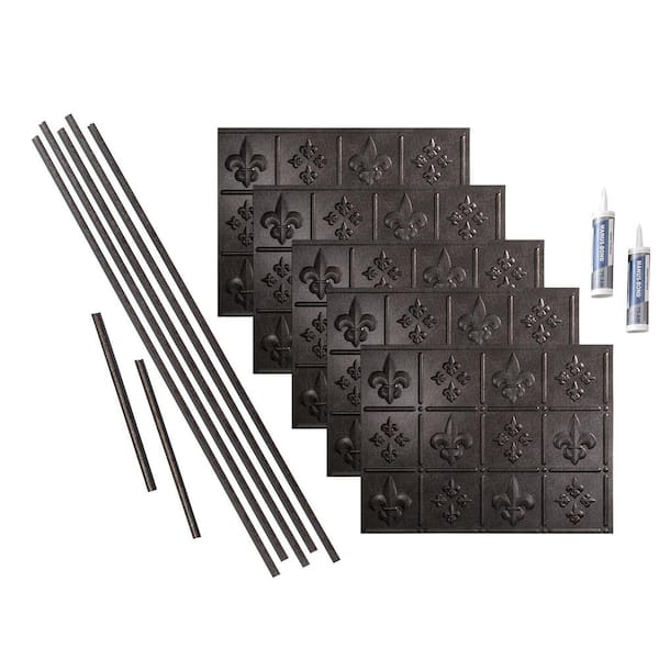 Fasade Fleur de Lis 18 in. x 24 in. Smoked Pewter Vinyl Decorative Wall Tile Backsplash 15 sq. ft. Kit