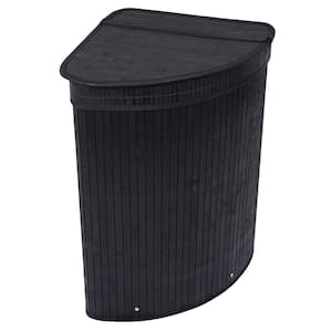 Black Bamboo Corner Laundry Hamper with Lid and Cloth Liner