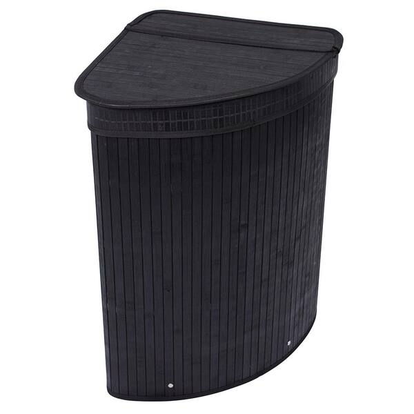 BirdRock Home Black Bamboo Corner Laundry Hamper with Lid and Cloth Liner  6548 - The Home Depot