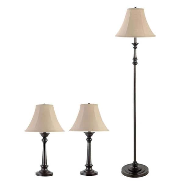 Globe Electric Traditional 60 in. and 26 in. Chocolate Brown Desk and Floor Lamps (Set of 3)