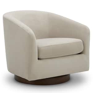 Nereus Beige Velvet Swivel Accent Chair with Arms and Wood Base