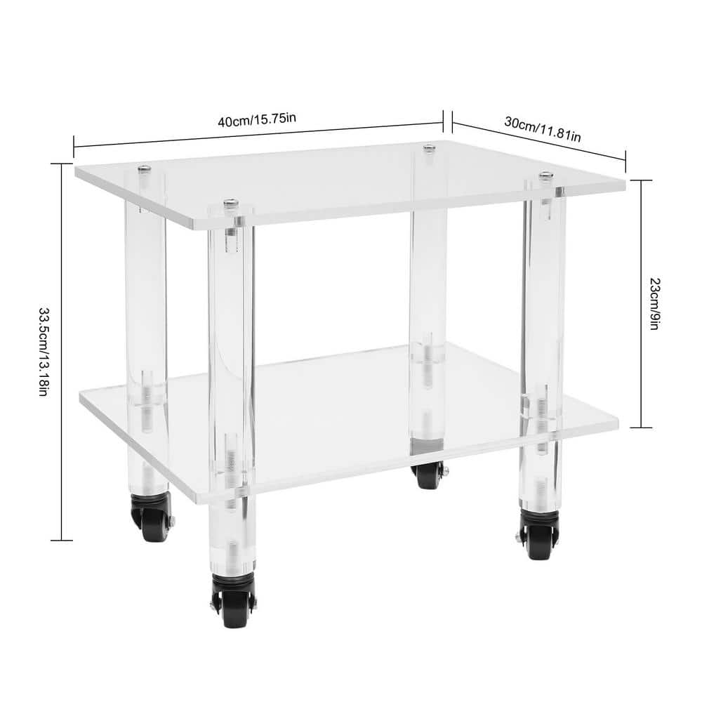Clear Acrylic 2-Tier Rolling Printer Stand with Wheels