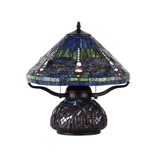 Warehouse of Tiffany Shulba 12 in. 2-Light Indoor Bronze and Blue Finish Table Lamp