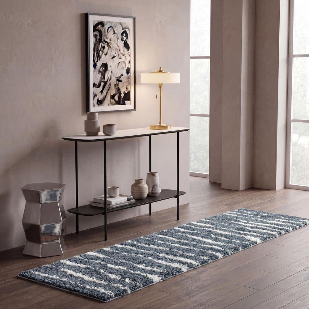 Venus Shag 2 ft. x 6 ft. Dark Gray/Ivory Solid Color Striped Runner Rug price history on PriceWatchPro
