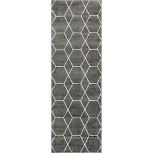 Trellis Frieze Dark Gray/Ivory 2 ft. x 6 ft. Geometric Runner Rug