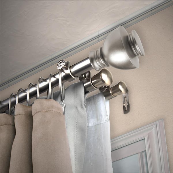 EMOH 13/16" Dia Adjustable 66" to 120" Triple Curtain Rod in Satin Nickel with Friedman Finials