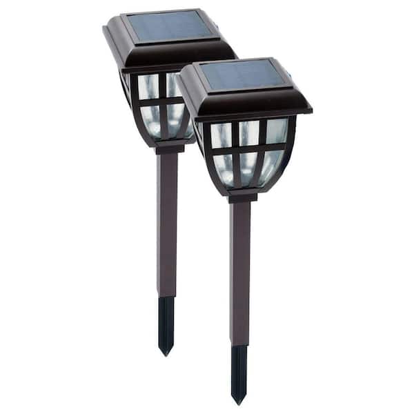 NATURE POWER Lifetime Series Outdoor Solar Powered Bronze LED Garden Lantern (2-Pack)