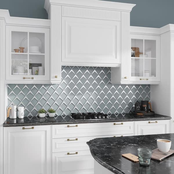 Solace 12 in. x 9 in. Matte Green Metallic Silver Glass Diamond Mosaic Wall Tile (3.91 sq ft/case) -5 Pack