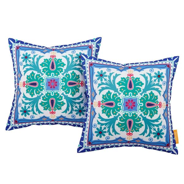 MODWAY Patio Square Outdoor Throw Pillow Set in Clover (2-Piece)