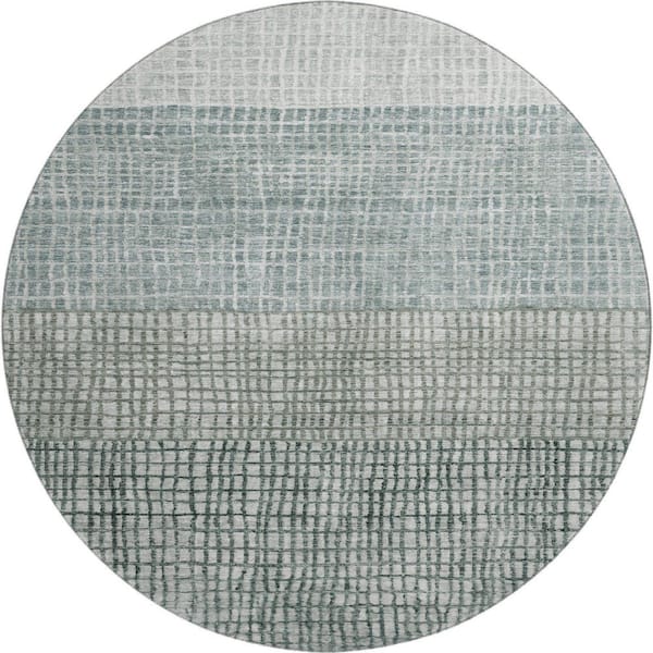 Mayfield Premium Machine Washable Abstract AMF1831 Aqua 8 ft. x 8 ft. Round Rug