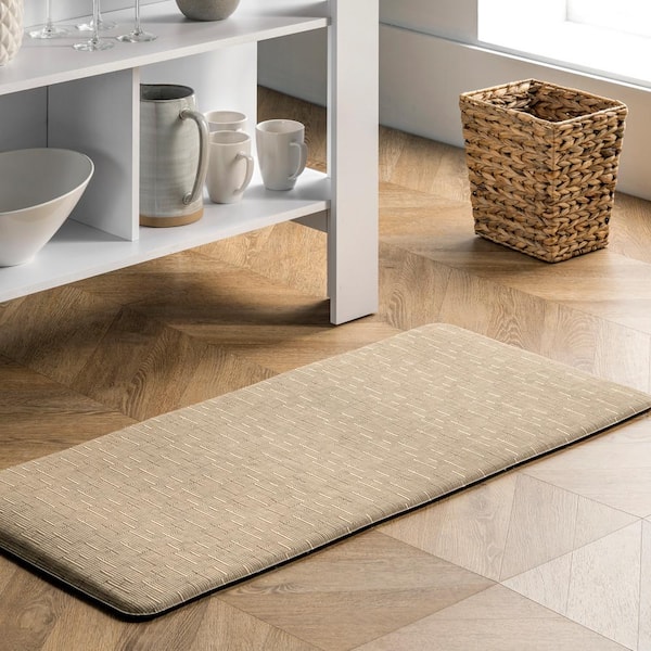 Casual Crosshatched Anti Fatigue Kitchen or Laundry Room Beige 18 in. x 30 in. Indoor Comfort Mat