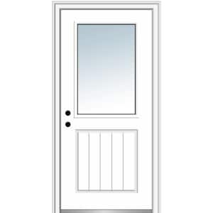 36 in. x 80 in. Right-Hand Inswing 1/2-Lite Clear Glass Primed Fiberglass Smooth Prehung Front Door on 6-9/16 in. Frame