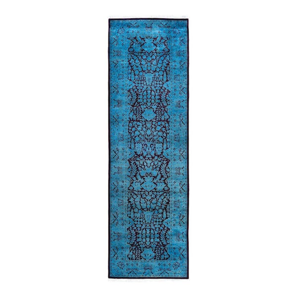 Overdyed Blue 2 ft. x 8 ft. Solid Wool Indoor Runner Rug