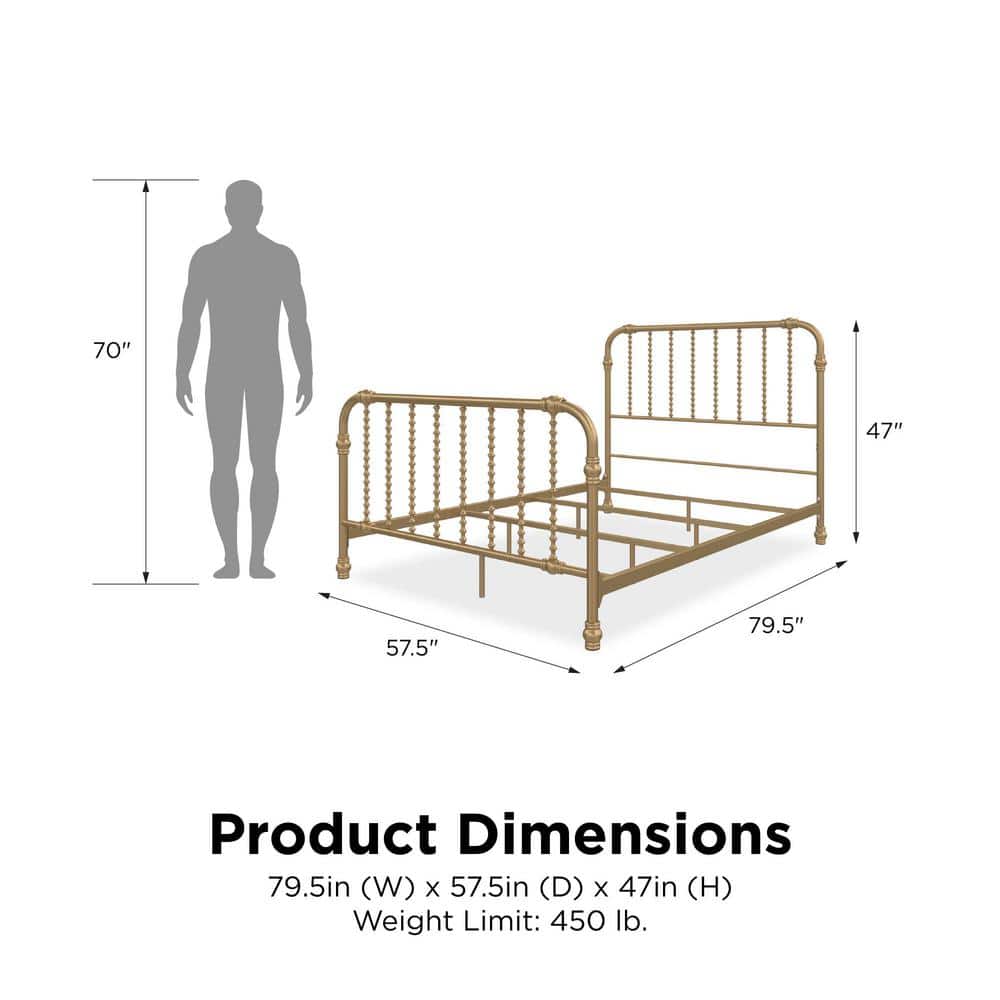 Gold Full Metal Bed with Scrollwork Headboard
