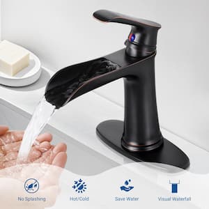 Single Handle Single Hole Waterfall Bathroom Faucet with Deckplate Included in Oil Rubbed Bronze