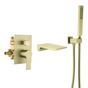 Aca Single-Handle Wall Mount Roman Tub Faucet with Hand Shower in Brushed Gold Ceramic Disc (Valve Included)