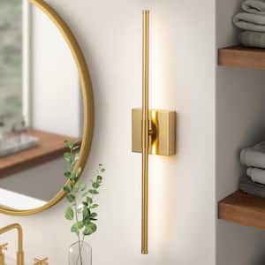 Byers 23.6 in. 1-Light Gold Linear 3000K Warm Light LED Bathroom Vanity Light Wall Sconce with Rectangular Backplate