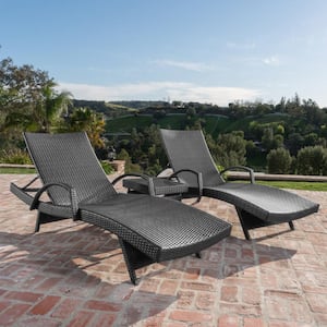 Miller Grey 3-Piece Faux Rattan Outdoor Patio Chaise Lounge with Armrest