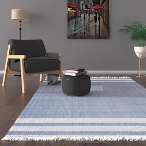 Asher Blue 7 ft. 9 in. x 9 ft. 9 in. Striped PET Polyester Indoor/Outdoor Area Rug