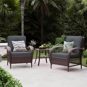 2 Pieces Outdoor Brown Wicker Patio Conversation Sofa Seating Set with Coffee Table in Dark Gray