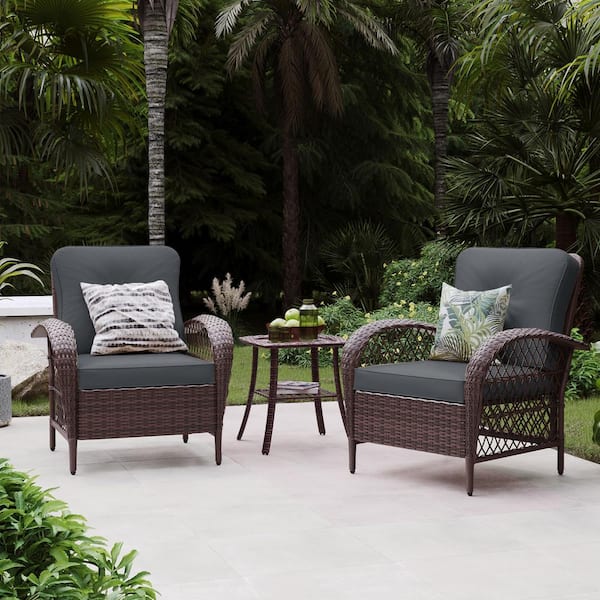 UPHA 2 Pieces Outdoor Brown Wicker Patio Conversation Sofa Seating Set with Coffee Table in Dark Gray
