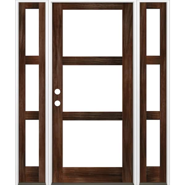 Krosswood Doors 70 in. x 96 in. Modern Hemlock Right-Hand/Inswing Clear Glass Red Mahogany Stain Wood Prehung Front Door with DSL