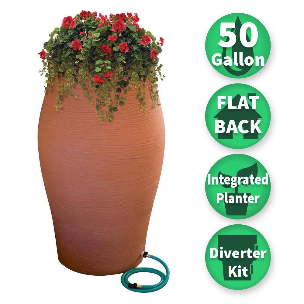 Terracotta 50 Gallon Plastic Rain Barrel with Planter