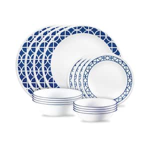 Cobalt Circles 16-Piece Vitrelle Glass Dinnerware Set (Service for 4) in Blue and White