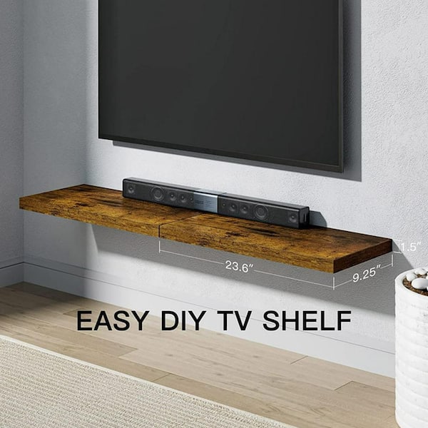 Cubilan 24 in. W x 9.3 in. D x 1.5 in. Rustic Brown Wood Decorative Wall Shelf, Floating Shelves Storage Shelving