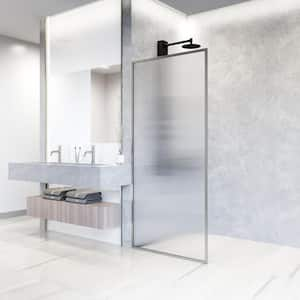 Meridian 34 in. W x 74 in. H Framed Fixed Shower Screen Door in Stainless Steel with 3/8 in. (10mm) Fluted Glass