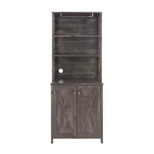 6-Bottle Coffee Bar Cabinet Kitchen Cabinet with Microwave Stand Metal Frame Brown Wine Rack
