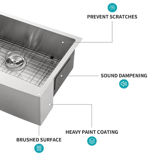 Unbranded - 33 in. Farmhouse/Apron-Front Single Bowl 16-Gauge Stainless Steel Kitchen Sink with Accessories
