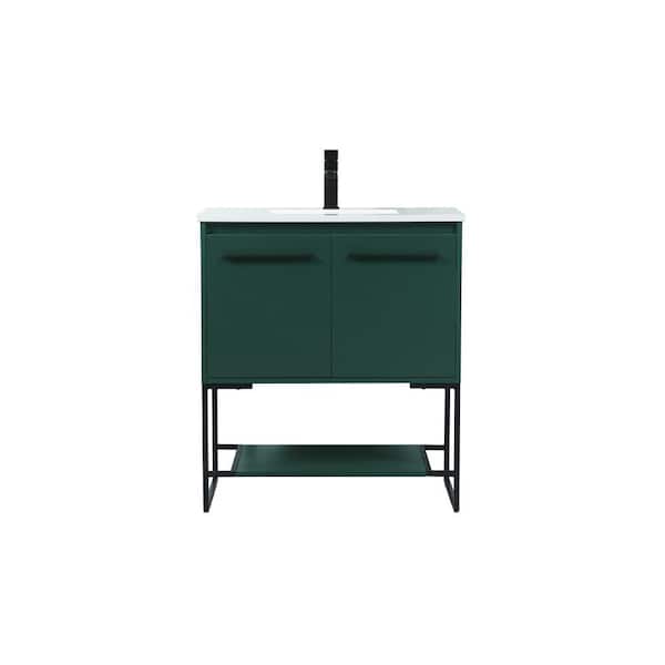 Unbranded Timeless Home 30 in. W Single Bath Vanity in Green with Engineered Stone Vanity Top in Ivory with White Basin