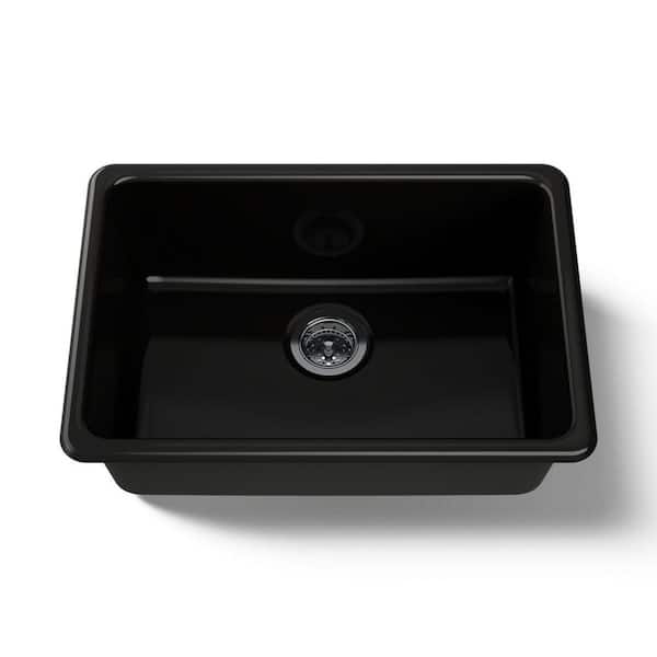 Iron/Tones 27 in. Drop-in Single Bowl Black Black Cast Iron Kitchen Sink