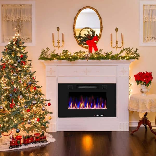 30 in. 400 sq. ft. Wall Mounted Electric Fireplace in Black with Remote Control and Multi-Color Flame