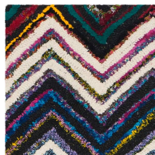 Safavieh Nantucket Collection NAN601C Handmade Boho Abstract Chevron Cotton & Wool Area Rug Black Ivory 5' x 8'