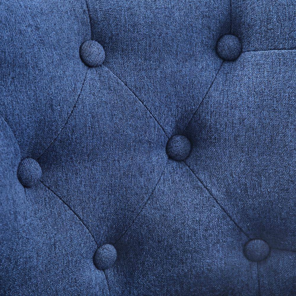 Navy Upholstered Swivel Counter Stool with Tufted Back and Metal Legs