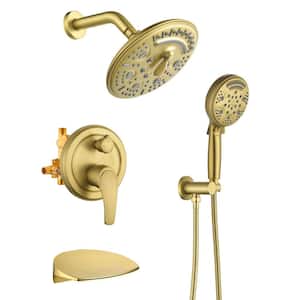 Single Handle 9-Spray Tub and Shower Faucet 1.8 GPM Brass Wall Mount Shower Faucet Set in Brushed Gold Valve Included