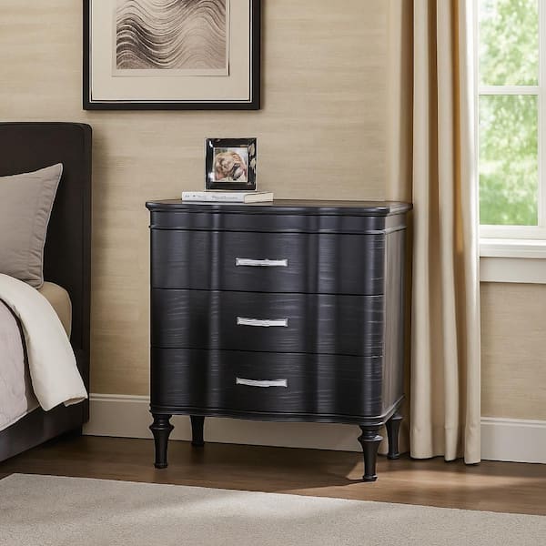 Eleena Black and Chrome 3-Drawer 17 in. W Nightstand