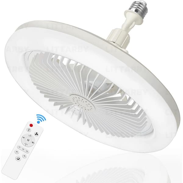 10.2 in White Fan Light with Remote, Dimmable LED Bulb 3000K-6500K, 3 Colors, Screw-In Ceiling Fan Light for Bedroom